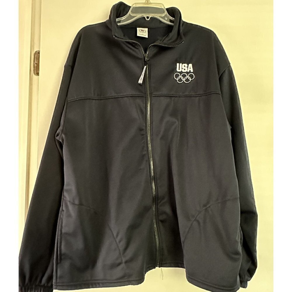 USA OLYMPIC COMMITTEE Mens Jacket Navy Blue Pockets Full Zip Athletes Size 2XL